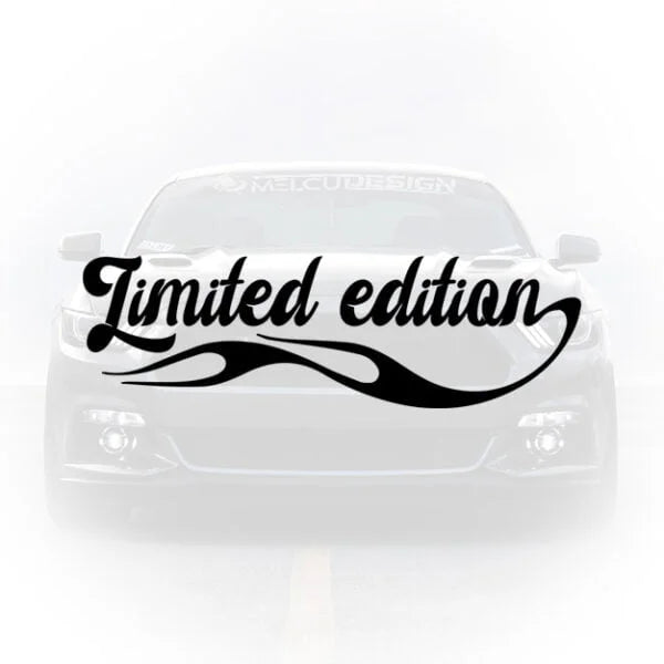 Sticker auto cu textul Limited Edition scris cu font cursiv si element grafic tip flacara