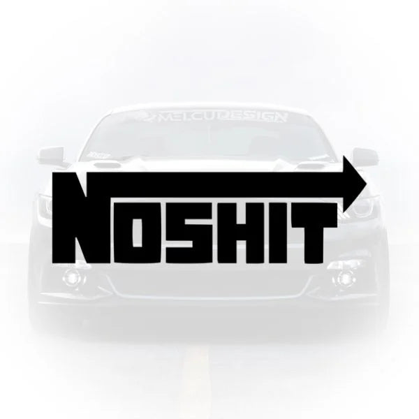 Sticker auto cu textul NO SHIT unde prima literă se transformă într-o săgeată orientată spre dreapta, aplicat pe caroseria unei mașini.