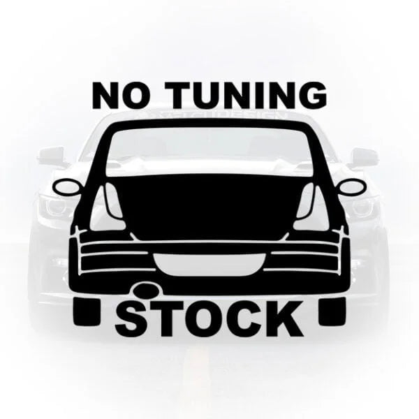 Sticker auto reprezentând silueta spate a unui Logan cu textul No tuning stock