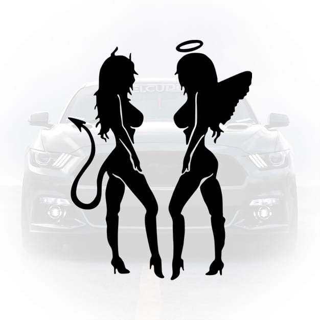 sticker auto angel devil siluete feminine design