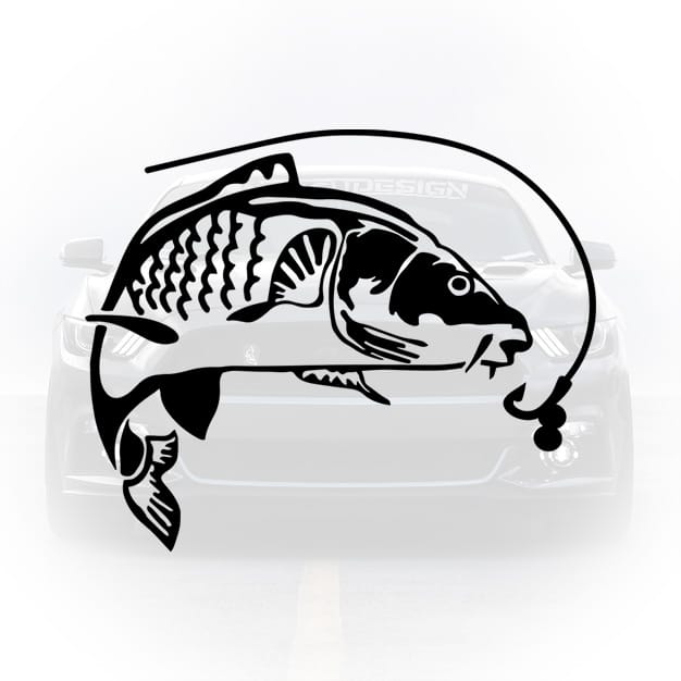 • Sticker Carp Fishing pe masina pasionat pescuit