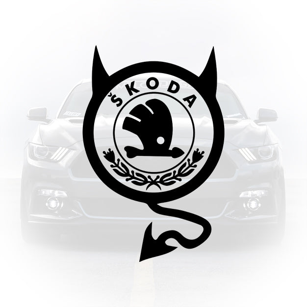 Sticker Skoda funny cu coadă și cornițe