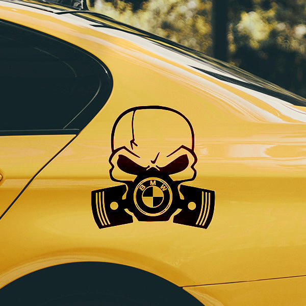 sticker auto bmw craniu cu pistoane piston skull design tuning agresiv