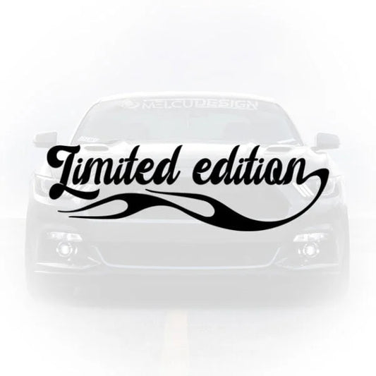 Sticker auto cu textul Limited Edition scris cu font cursiv si element grafic tip flacara