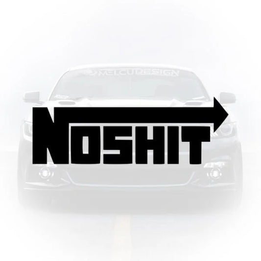 Sticker auto cu textul NO SHIT unde prima literă se transformă într-o săgeată orientată spre dreapta, aplicat pe caroseria unei mașini.