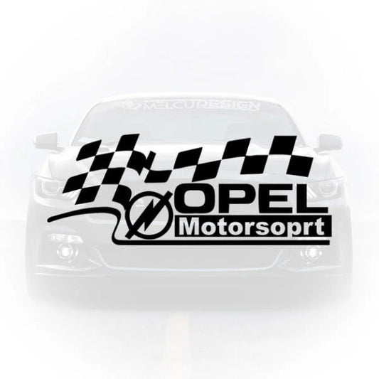Sticker auto cu logoul Opel Motorsport și steag de curse în carouri