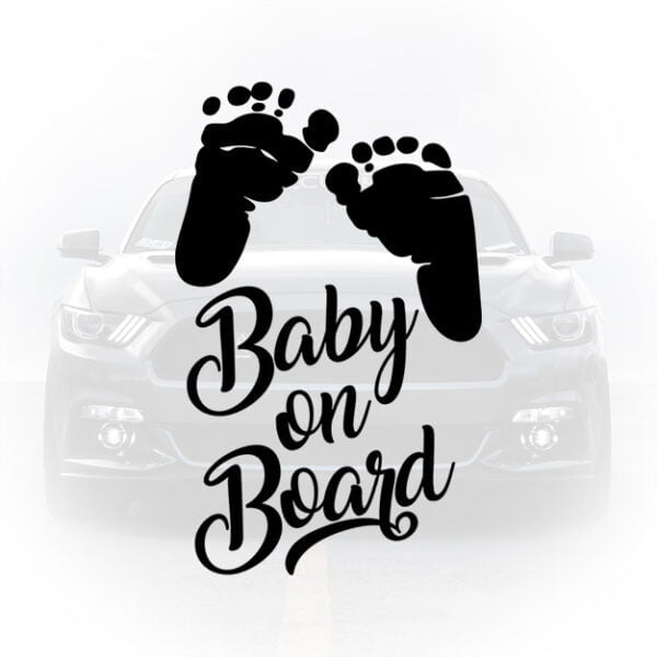 Sticker auto „Baby On Board” cu piciorușe și inimioare, rezistent la apă și UV