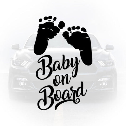 Sticker auto „Baby On Board” cu piciorușe și inimioare, rezistent la apă și UV