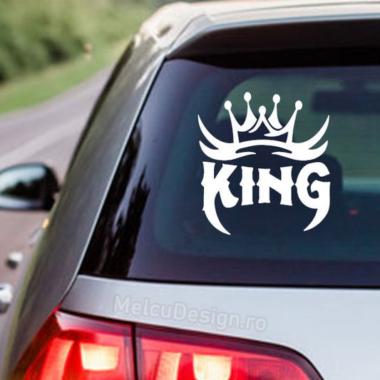 Sticker auto King cu coroană design royal negru pentru lunetă