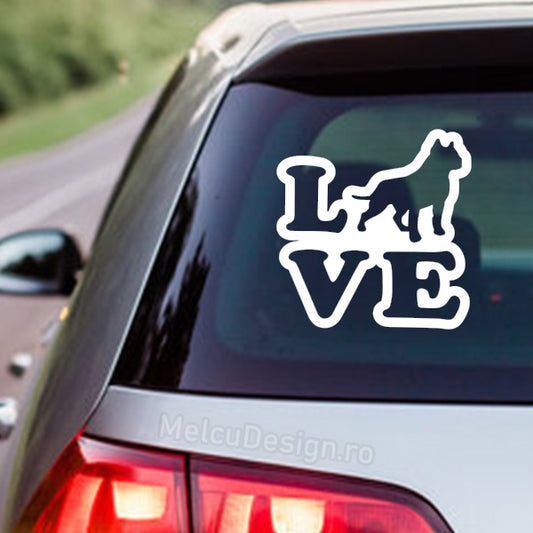 Sticker auto Love Dog cu siluetă Pitbull și inimă neagră