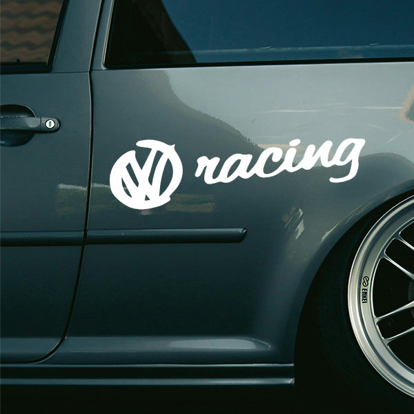 Sticker auto negru cu logo Volkswagen si scris racing MelcuDesign