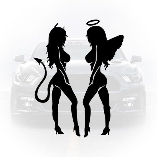 sticker auto angel devil siluete feminine design