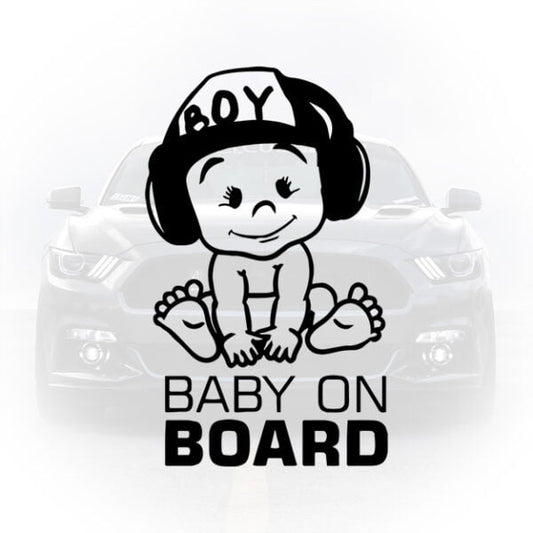 sticker auto baby boy on board cu casti si sapca design modern
