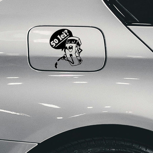 Sticker auto clapeta rezervor cu pompă de benzină amuzantă „50 lei?”, rezistent la apă și UV