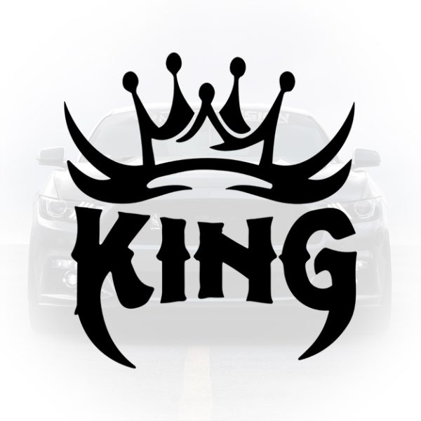Sticker auto King cu coroană design royal negru pentru lunetă