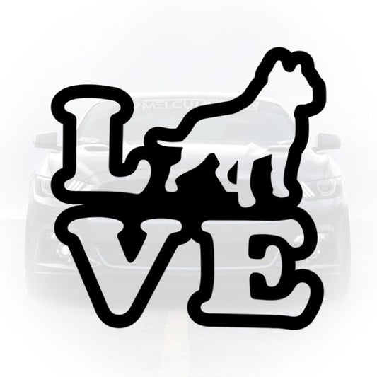 Sticker auto Love Dog cu siluetă Pitbull și inimă neagră