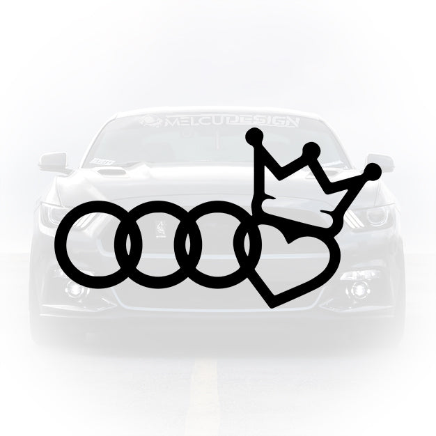 Sticker auto – Audi Logo cu Inimă și Coroană – fan Audi
