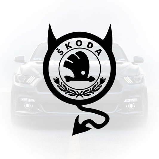 Sticker Skoda funny cu coadă și cornițe
