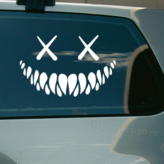 sticker auto monster face ochi și dinți monstru
